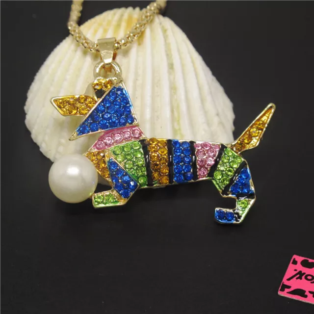 New Color Cute Dog Pearl Bling Crystal Betsey Johnson Pendant Women Necklace