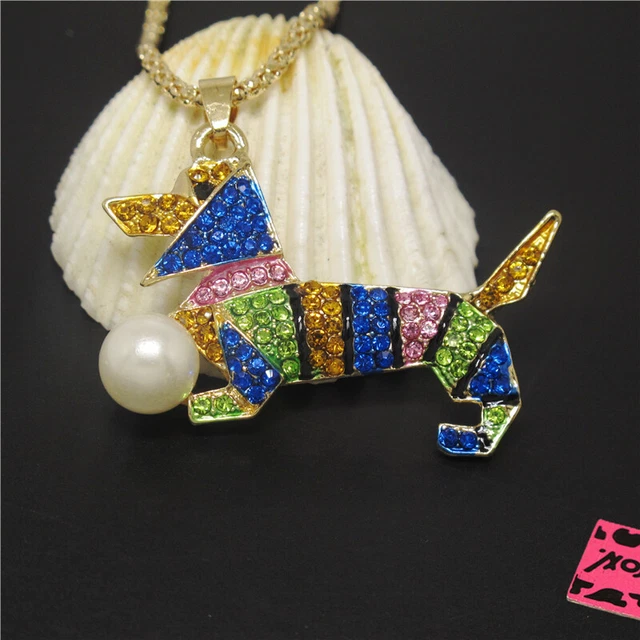 New Color Cute Dog Pearl Bling Crystal Holiday gifts Pendant Women Necklace