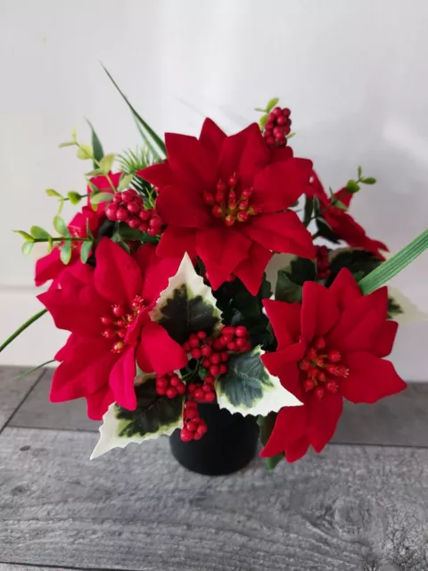 Christmas Grave Flowers | Flowers For Graves | Red Poinsettia Holly & Pine 3