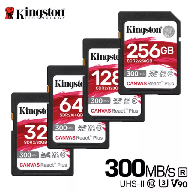 Kingston 32GB 64GB Canvas React Plus SD Memory Card UHS-II C10 U3 V90 300MBs