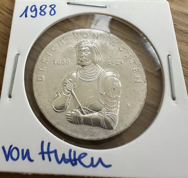 DDR 10 Mark „500. Geburtstag Ulrich von Hutten“ 1988, 500er Silber, Gedenkmünze