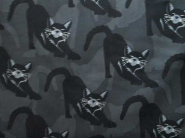 Cats Metallic Whiskers Cat Inlay Black Silver Cotton Fabric Fq