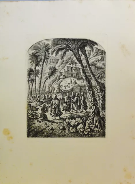 Charles Jean GROUX (1802-1865) antik Radierung 1860: FÜNF REICHE UND EIN BETTLER 2