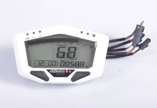 Univ Tachometer Stage6 White Line Digital Tacho Speed ODO Trip RPM Temp Motorrad