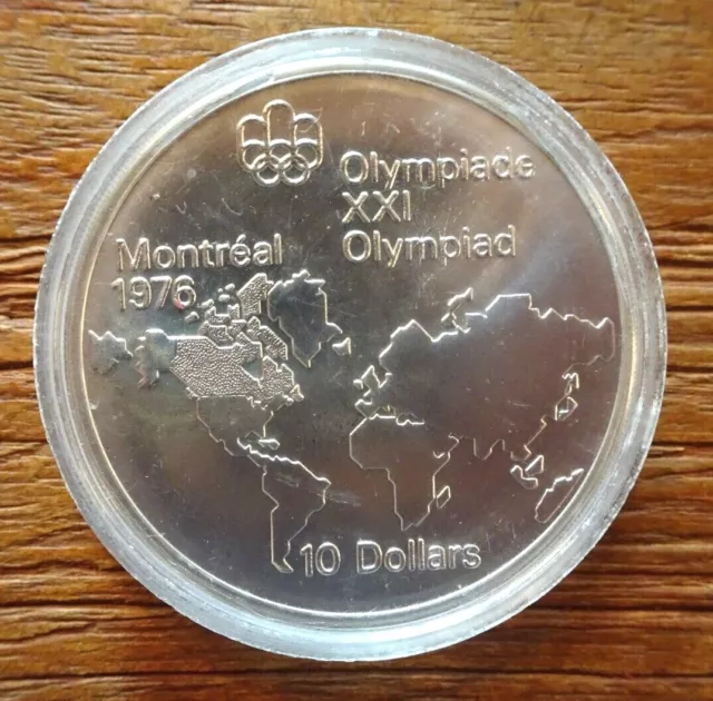 10 Dollar Silber Münze Canada Kanada Olympiade Montreal Weltkarte 1973 in Kapsel