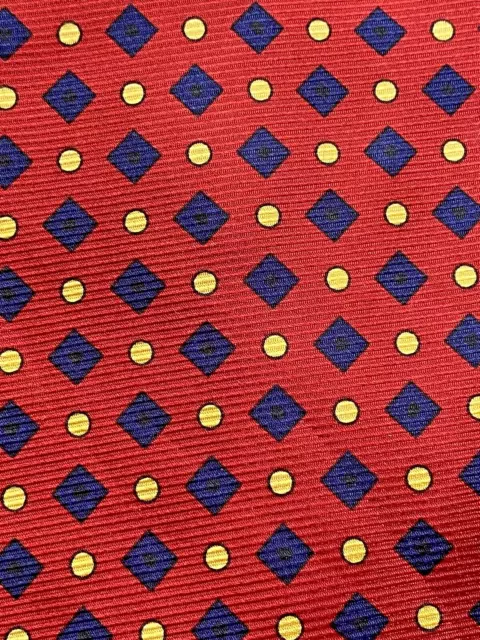 Ben Silver Mens Silk Necktie USA Red Blue Yellow Geometric EUC