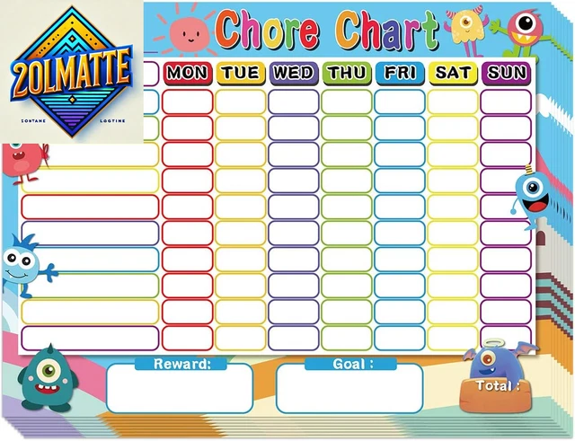 DRY ERASE CHORE Chart for Kids Reward Chart Reusable Self-Adhesive ...