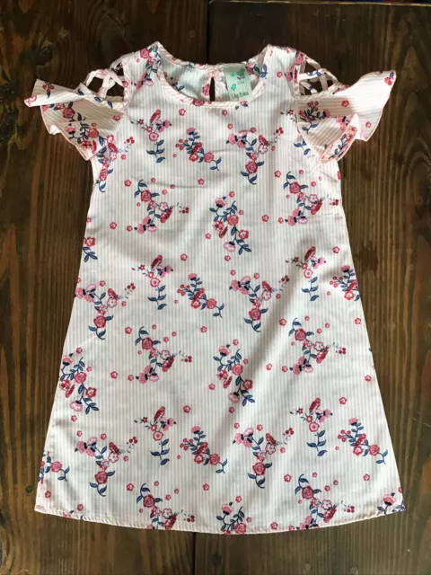 Lily Blew Girls Size 6 Pink Stripe Floral Cold Shoulder Dress Loose Fit