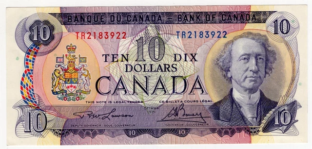 1971 Bank Of Canada Ten 10 Dollar Bank Note Tr 2183922 Nice Bill