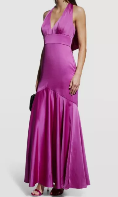 $695 Theia Women's Purple Celeste A-Line Halter Gown Dress Size 10