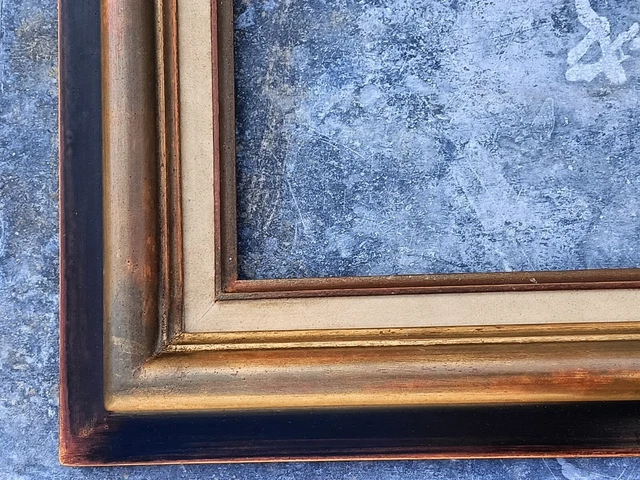 Cadre Tableau Ancien Caisse Américaine – Noir Et Doré, Bois, 73x60 Cm, Vers 1980, Rare