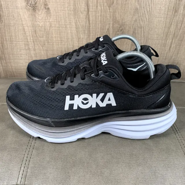 HOKA ONE ONE Shoes Womens 9.5 B Bondi 8 Running Athletic Black White ...