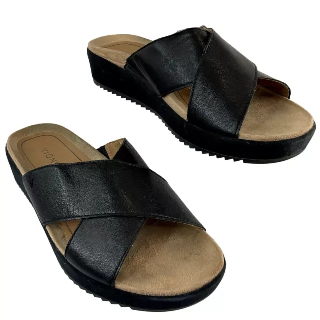 Vionic Shoes Womens Size 11 Black Leather Hayden Platform Sandal Slip on Comfort