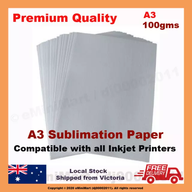 100 Sheets Quality A3 Dye Sublimation Paper Desktop Inkjet Printer Heat Transfer