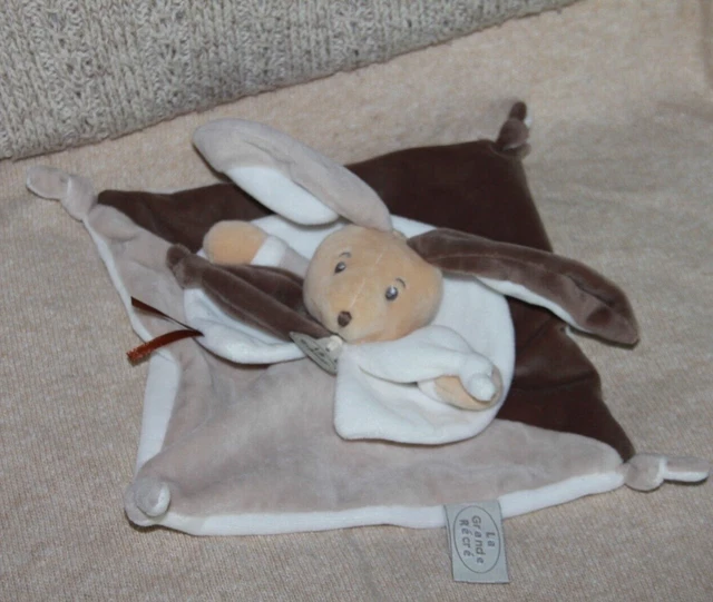 Doudou La Grande Recre Lapin Plat  Blanc Beige Marron Neuf