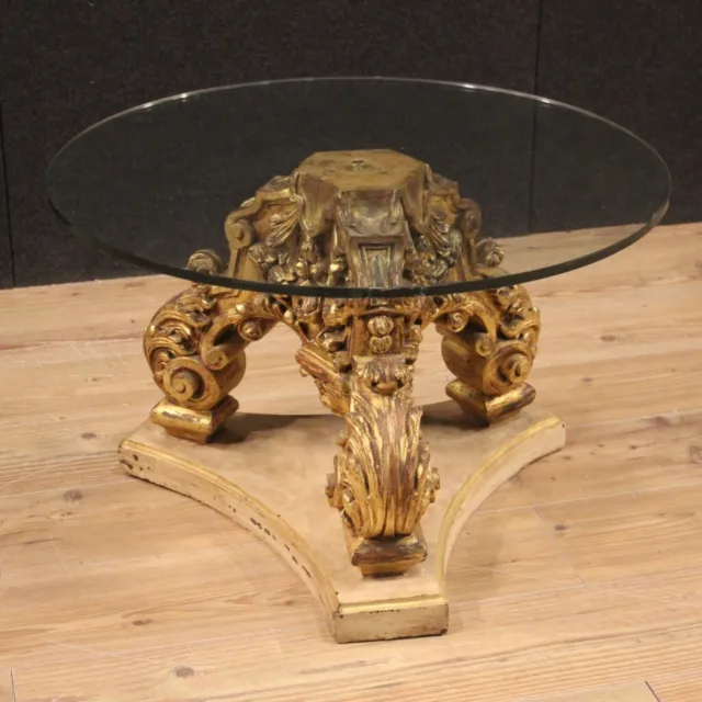 Mesa de centro redonda mueble mesilla de salon madera dorada cristal 900