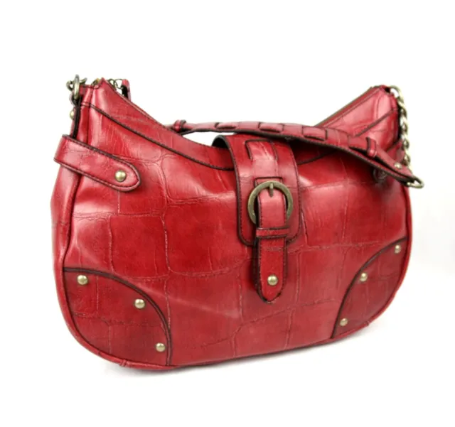 Nine West NWOT Red Leather Croc Embossed Studs Shoulder Bag Handbag Purse Hobo