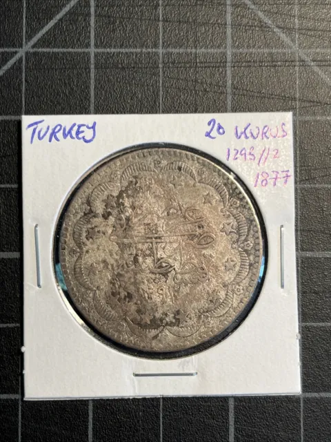 Turkey Ottoman 20 Kurus 1293/2 1877 Silver
