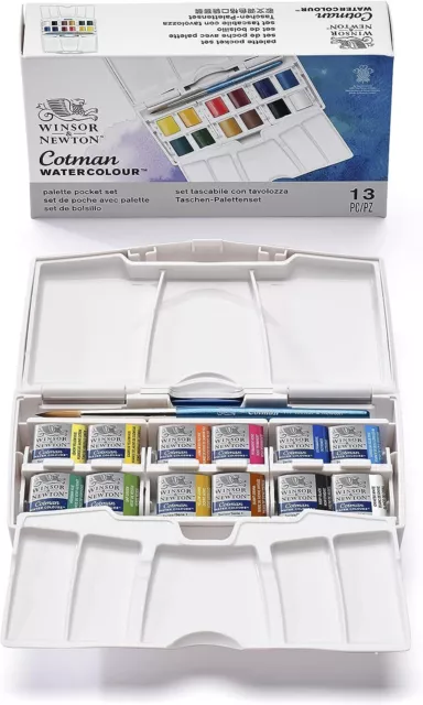 Winsor & Newton Cotman Pocket Plus Aquarellfarben Set 12 Farben 1/2 Näpfen NEU