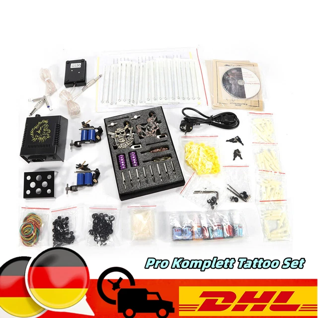 Komplett Tattoo Set m/ 4 Tattoomaschinen 7 Farben Inks Nadeln Netzgerät NEU