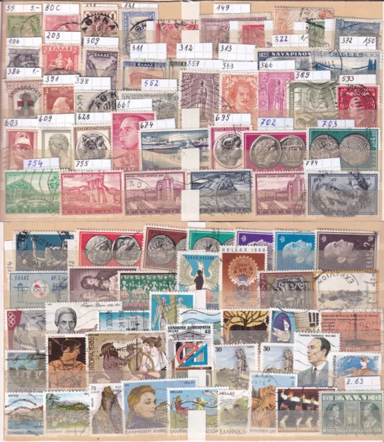 Griechenland 80 verschiedene Briefmarken KW 46,00 Euro Gestempelt auf Steckkarte