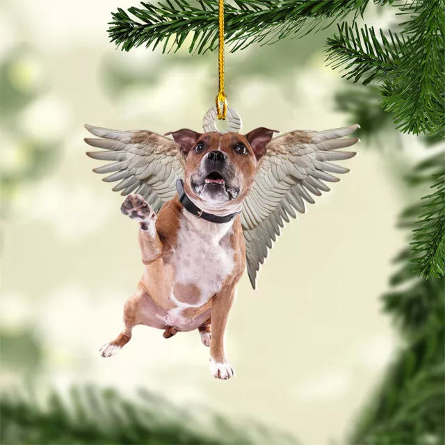 Staffordshire Bull Terrier Dog Sleeping Angel Ornament, Stafford Dog Angel Wings