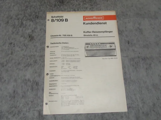 Schaltplan Service Manual Kofferradio Nordmende Stradella 49m 968.109B  8/109B