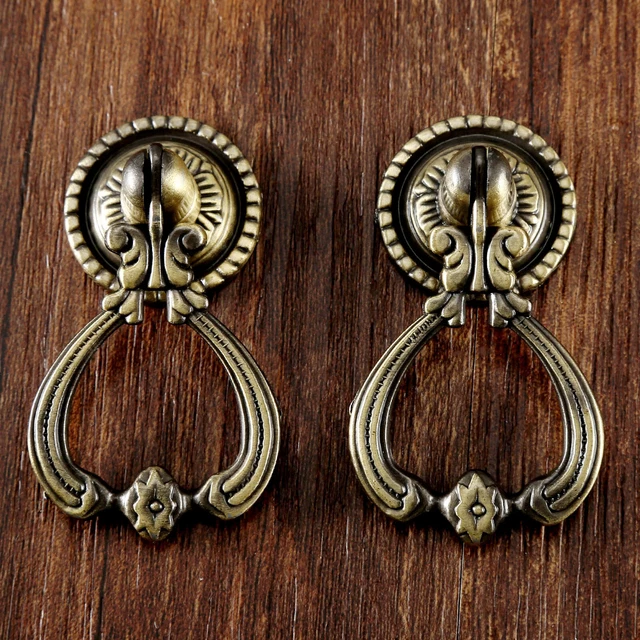 1 Pair Antique Brass European Handles Vintage Cabinet Drawer Door Pull Knobs