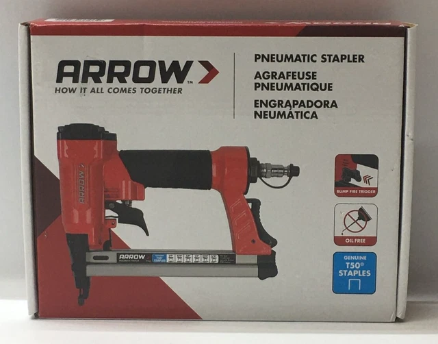 New Arrow Fastener PT50 Pneumatic Stapler 1/4- Inch Handheld Staple Gun Kit Red