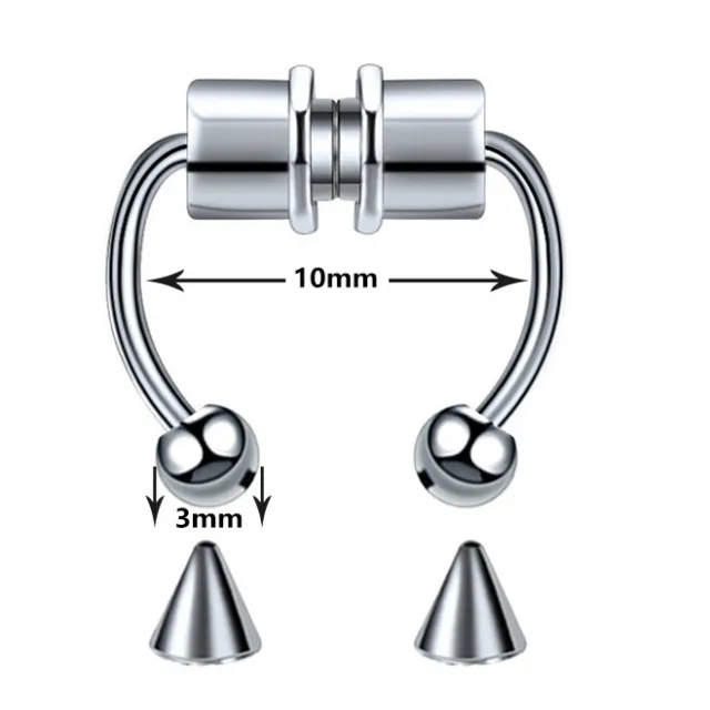 Falso Septum Piercing Magnético Pendiente de Nariz Herradura Acero Inox Hélice 3