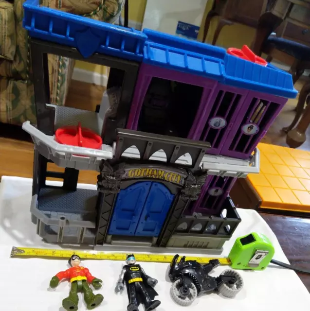 Imaginext BATMAN & Robin + GOTHAM CITY JAIL + MOTORBIKE Motorcycle LOT Set