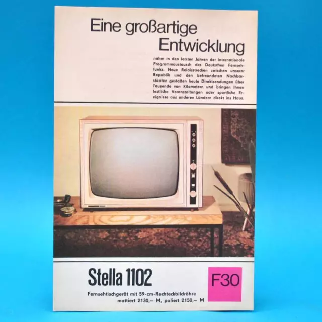 Fernsehtischgerät Stella 1102 DDR 1968 59-Bildröhre | Prospekt Werbung DEWAG F30