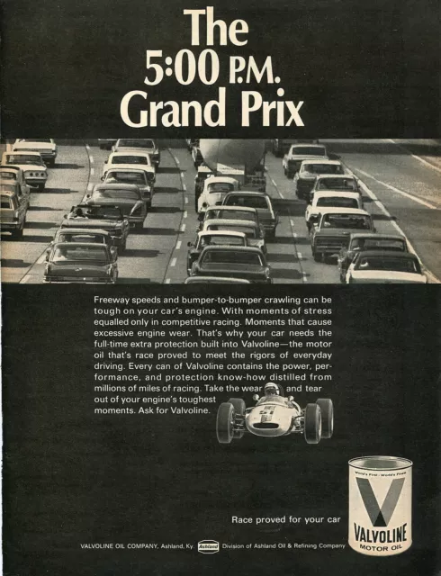 1968 Valvoline Race Proven Motor Oil The 5:00 P.M. Grand Prix Print Ad