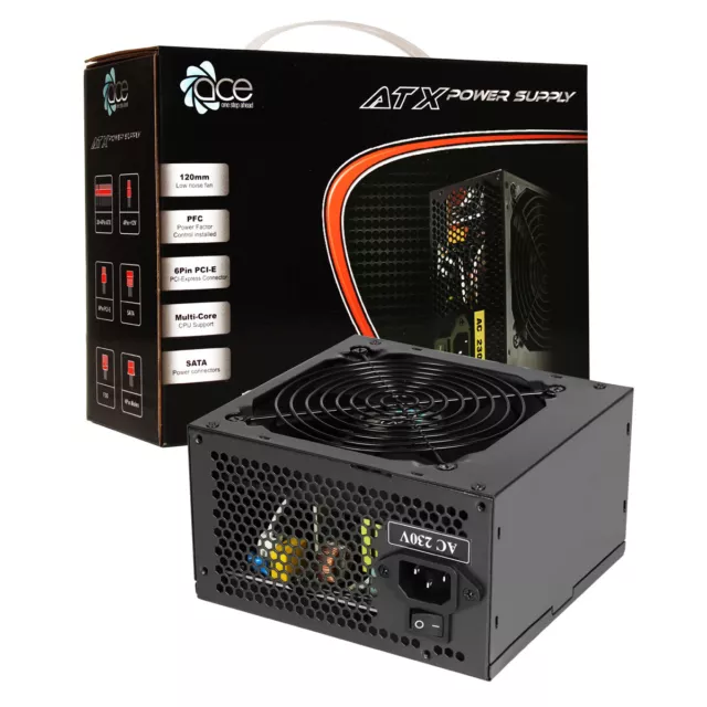 ACE 700W Black ATX Gaming PC PSU Power Supply 120mm Fan 6 Pin PCI Exp 8 pin CPU