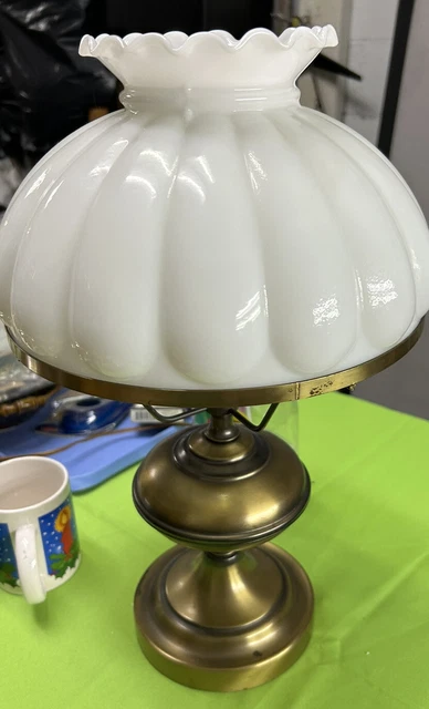 ANTIQUE RAYO LAMP with New White Melon shade and glass chimney