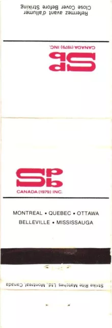 Montreal Quebec Ottawa Canada SPB Canada 1979 Inc., Vintage Matchbook Cover