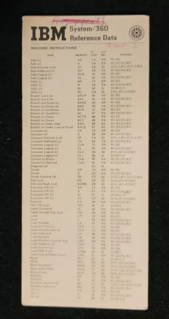 Vintage IBM System / 360 Reference Data Guide GX20-1703-9