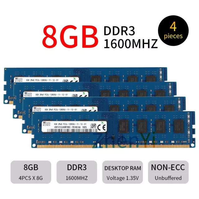 32GB 4x 8GB 4GB 2GB DDR3 PC3L-12800U 1600MHz 1.35V Desktop RAM Pour SKHynix FR