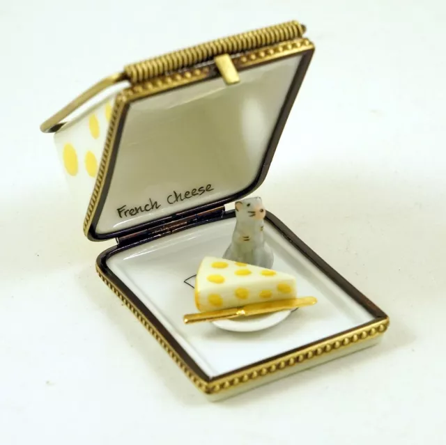 New French Limoges Trinket Box Mouse in Swiss Cheese Slice MouseTrap with Plate