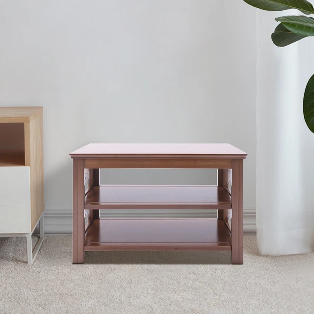 Brown Entryway Organizer Shoe Bench 2-Tier Bamboo 6 Pairs Storage Rack Bench