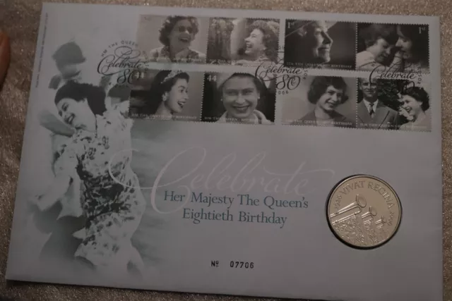 🧭 🇬🇧 UK GB 2006 £5 Coin Cover, 5 Pounds, Elizabeth II 80th Birthday B67 #33