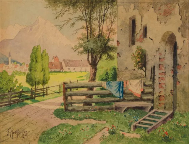 F. HOLLFELDER (20.Jhd), Alte Mühle in Bad Hofgastein,  1946, Aquarell Romantik