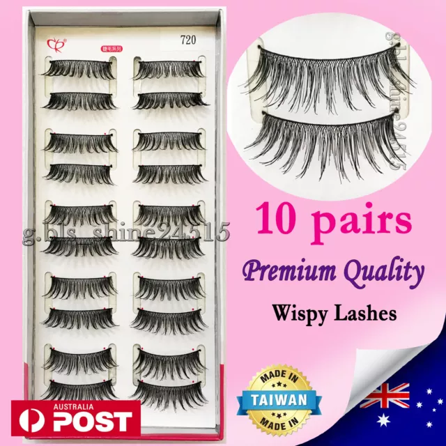 10 Pairs Natural Long Soft Black Fake False Eyelashes Sexy Makeup Party #720