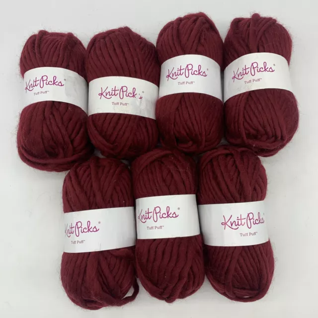KNIT PICKS TUFF Puff Wool Yarn Lot 7 Skein 100 gm Bulky Pomegranate