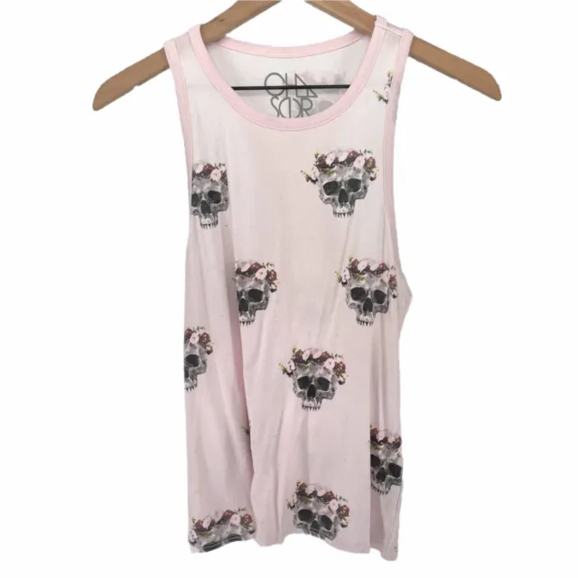 Chaser women's light pink flower crown skull printed tank top extra small