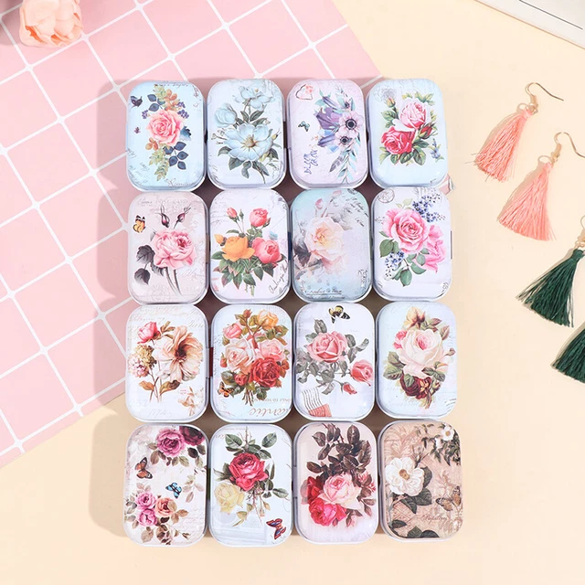 Mini Flower Tin Trinket Jewelry Coin Box Tinplate Storage Case Rectangul Sug-xd