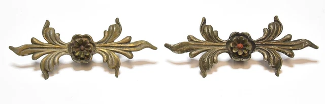 2 Matching Vintage Metal Wall Mount Curtain Tie Back With Flower / Leaf Design 3
