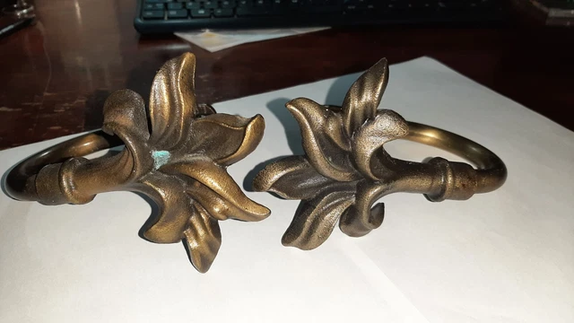 FLORAL  Bronze BRASS  Pair Curtain Tiebacks Holder Hooks
