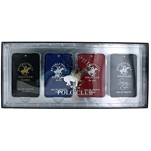Beverly Hills Polo Club Pocket Size Collection, 4 Piece Cologne Gift Set for Men