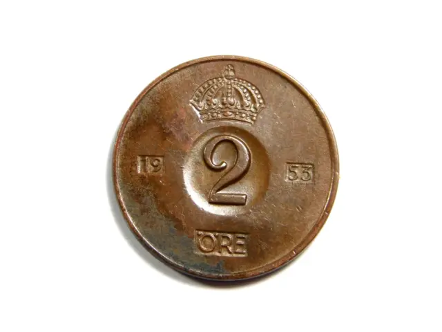 Sweden 1953 2 Ore Coin Gustaf Adolf VI ~ Sveriges  Konung